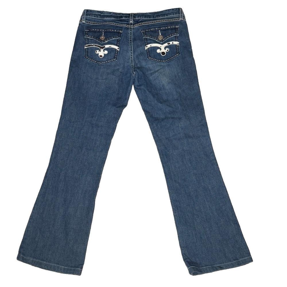 Rock 47 Wrangler Women Ultra Low Rise Blue Jeans Bootcut Embroidered Pocket Sz11